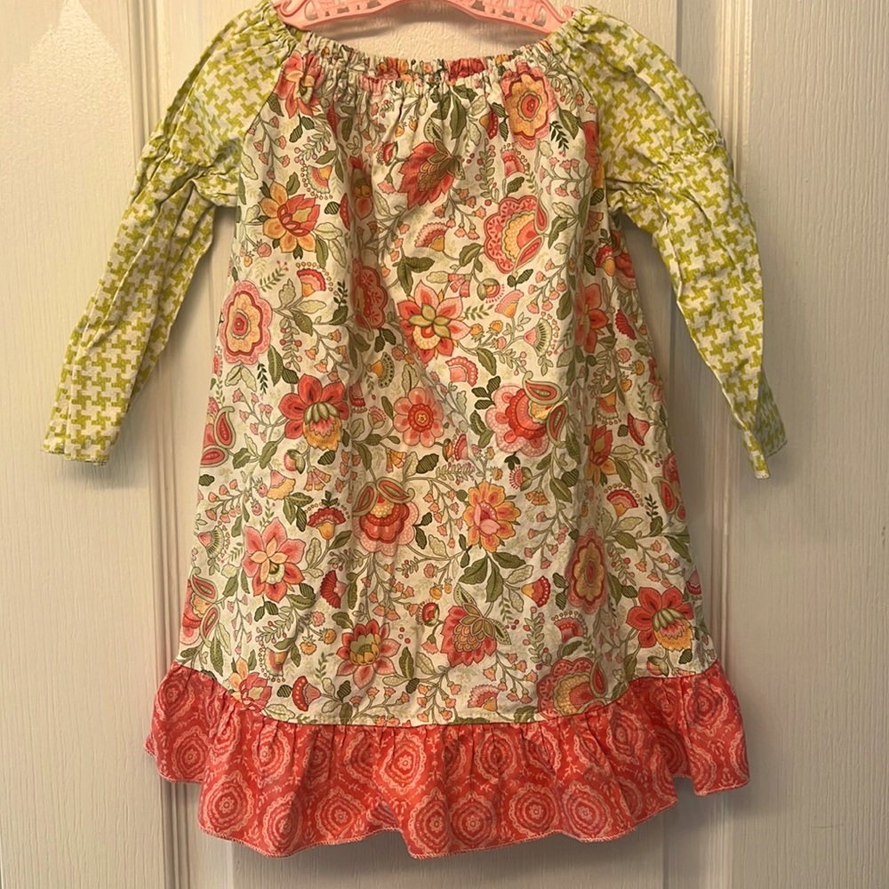 Floral Kids Dress with Green Sleeves